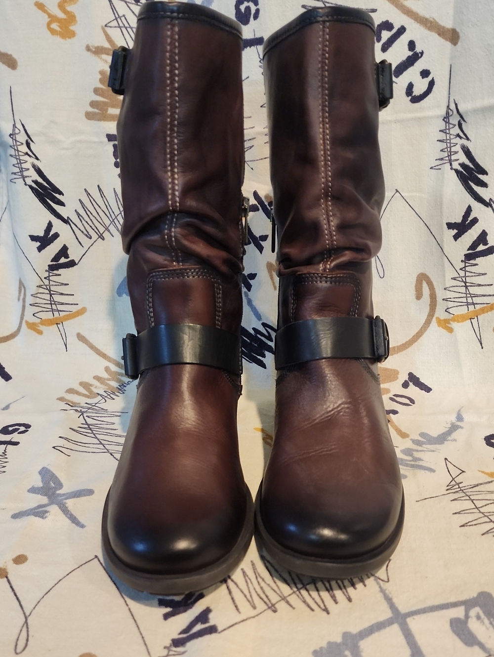 PIKOLINOS Two-tone Brown Leather Mid-Calf Buckle Boots